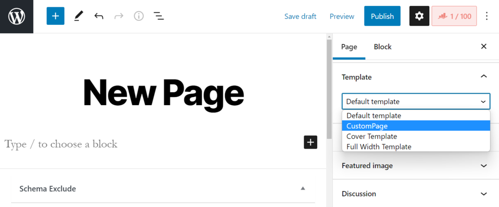 Sekcja szablonów WordPress w edytorze bloków