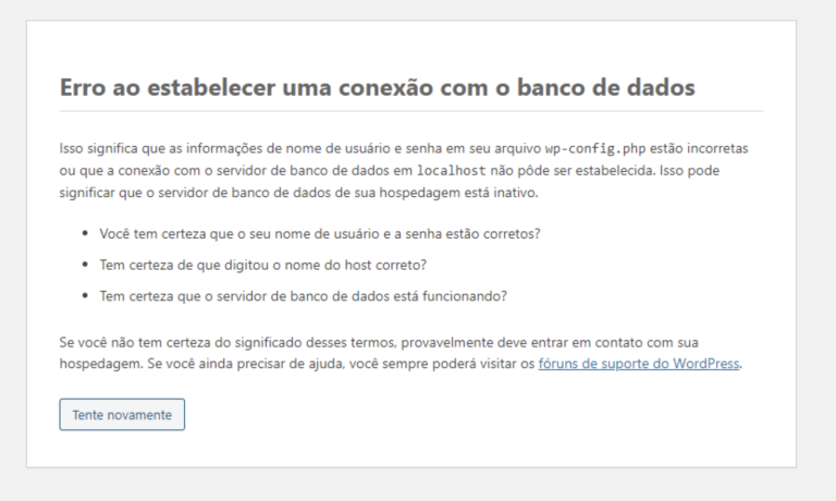 Corrigir Erro ao Estabelecer uma Conexão com o Banco de Dados