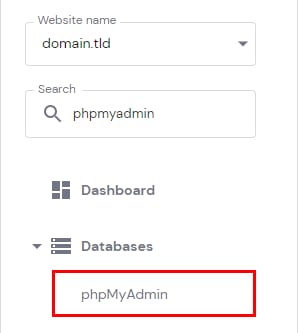 The phpMyAdmin menu item