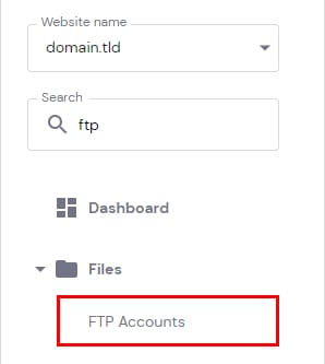 The FTP Accounts menu option