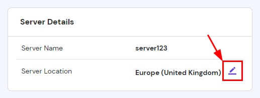 The server Details section showing how to change server location