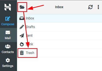 The folder selection on Webmail to choose the trash folder