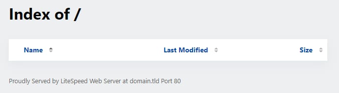 The Index of / page due to a missing or misnamed index file