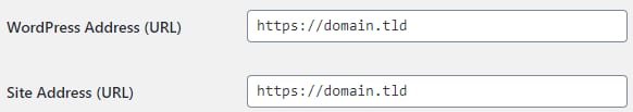 The WordPress address URLs on General Settings