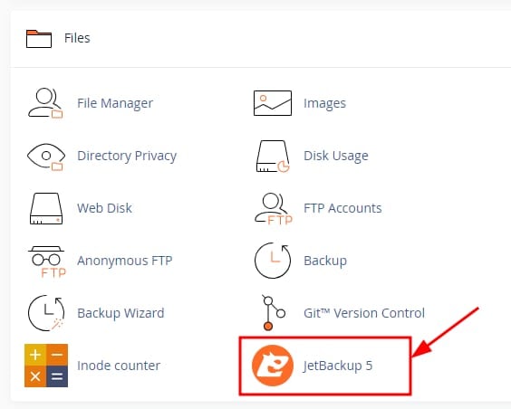 the JetBackup 5 option on cPanel