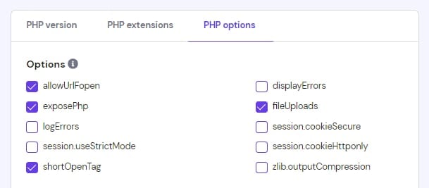 Managing PHP options at Hostinger