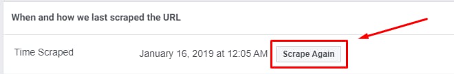 The Scrape Again button on Facebook debugging