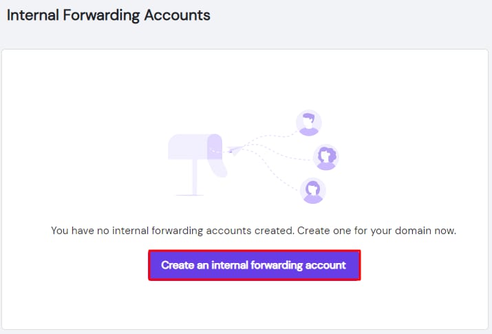 The feature Internal Forwarding in the Titan Email management panel at Hostinger