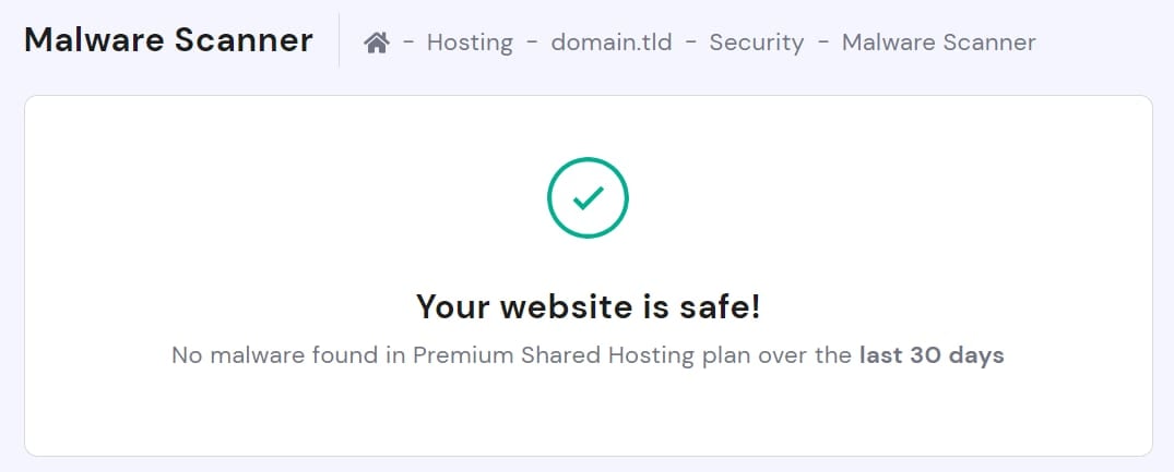 The Malware Scanner showing that no malware is found
