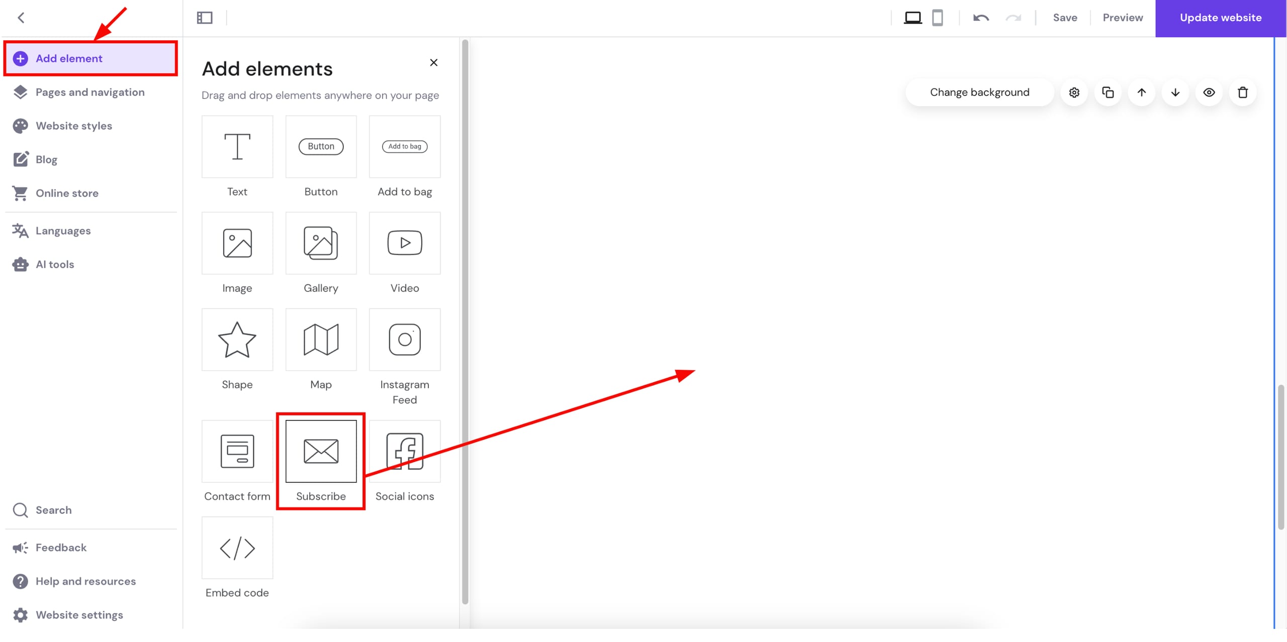 Adding a subscribe element to the website