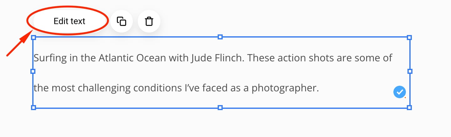 The button to edit a text element 