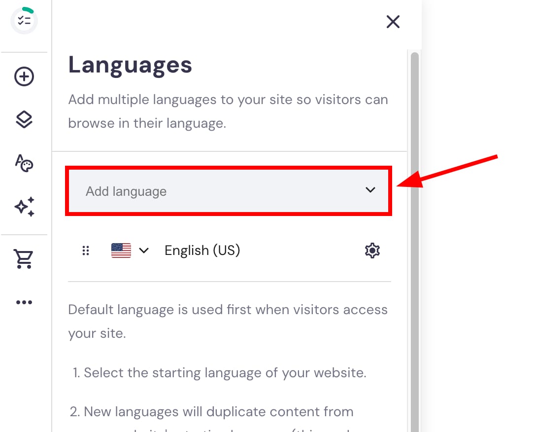 Adding more languages to a website in Hostinger Website Builder