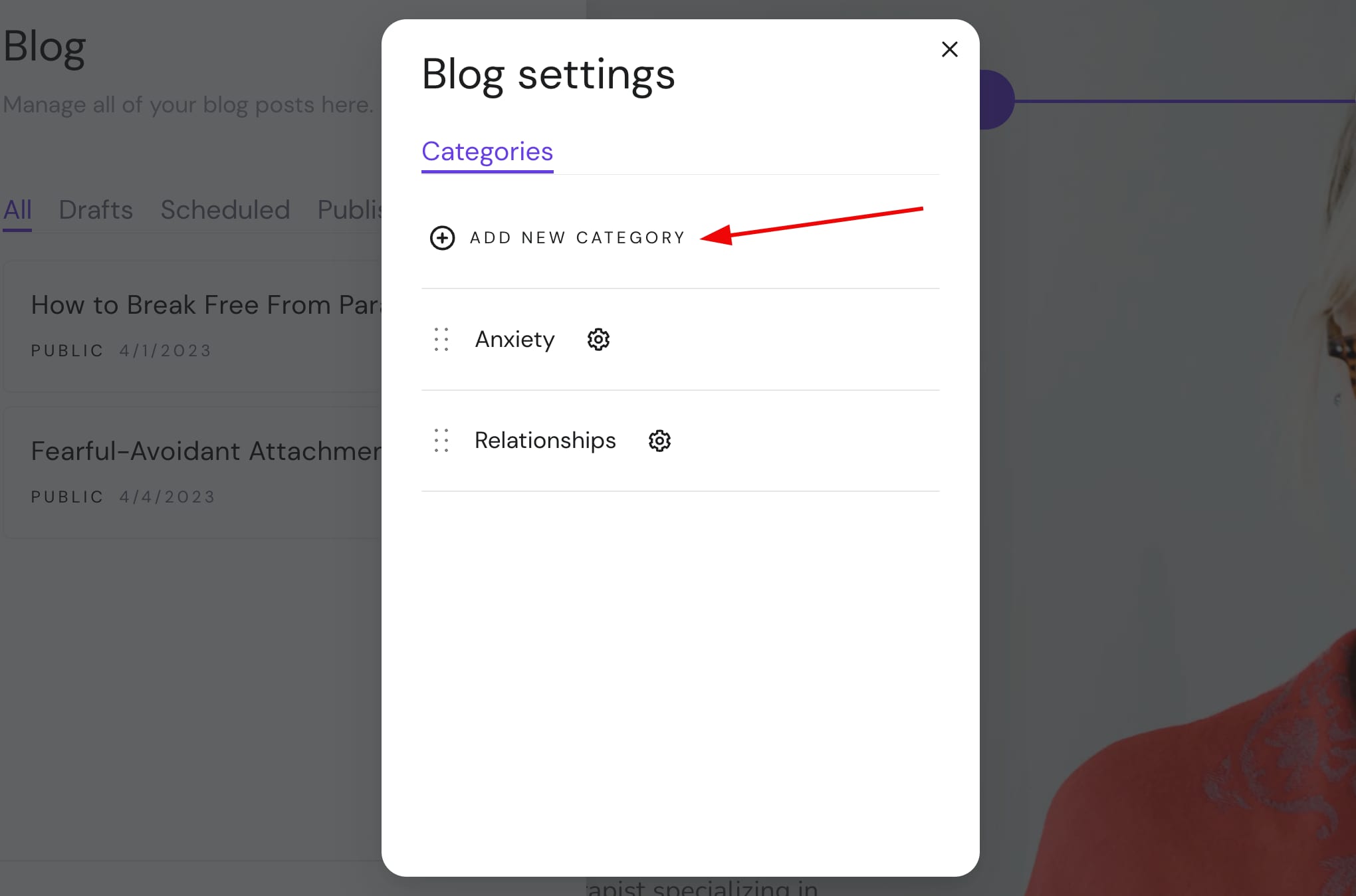 Creating blog categories in Hostinger Website Builder
