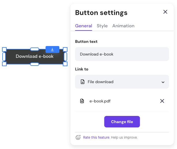 Adding a link to a file in Hostinger Website Builder