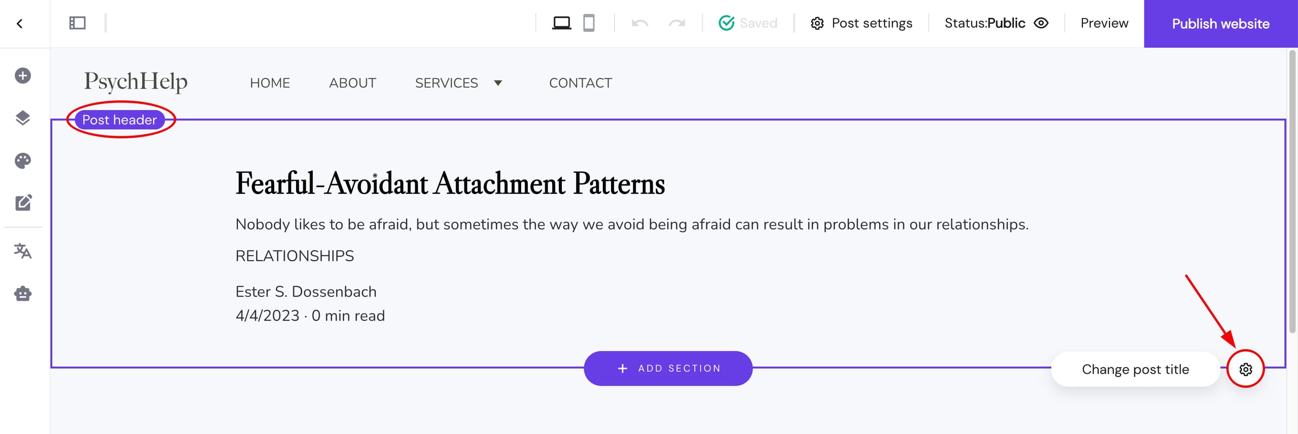 Blog post header settings