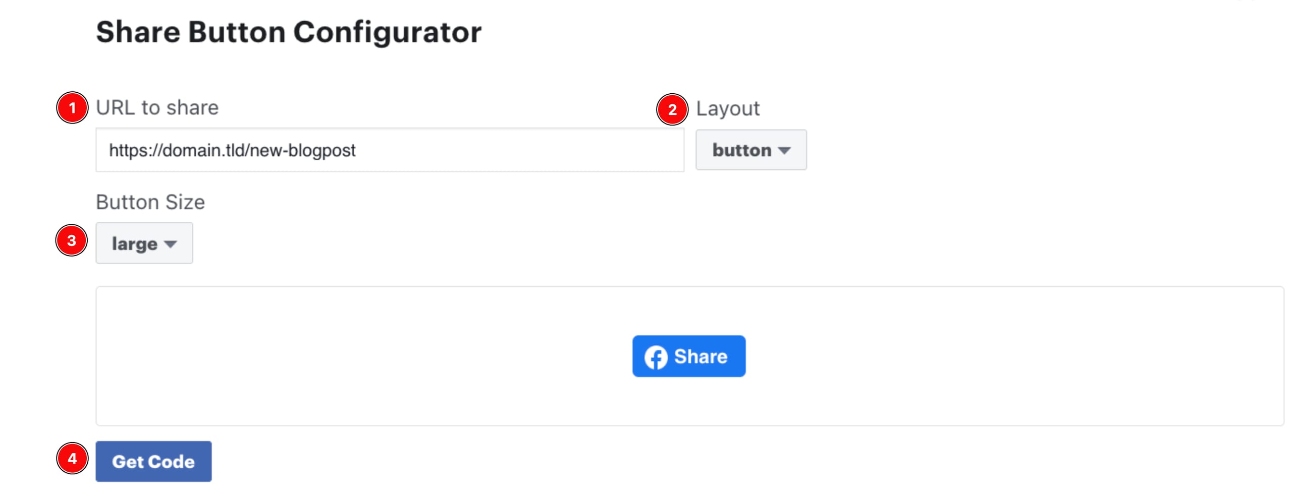 Creating a share button in Facebook's share button configurator 