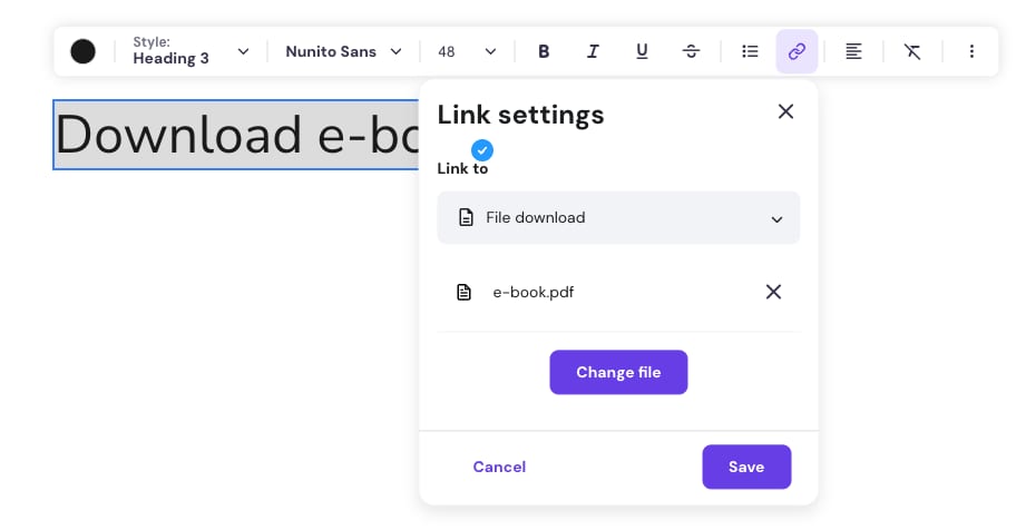 Adding a link to a file in Hostinger Website Builder
