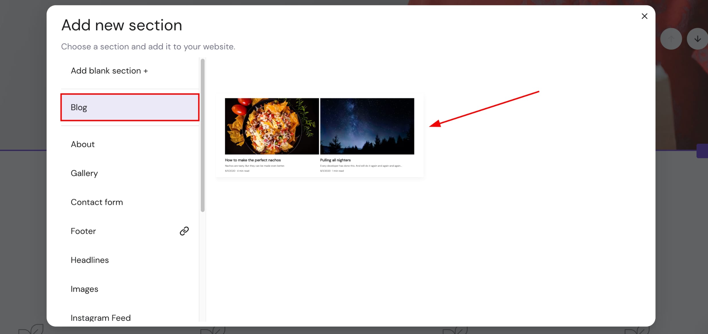 Blog section in Hostinger Website Builder
