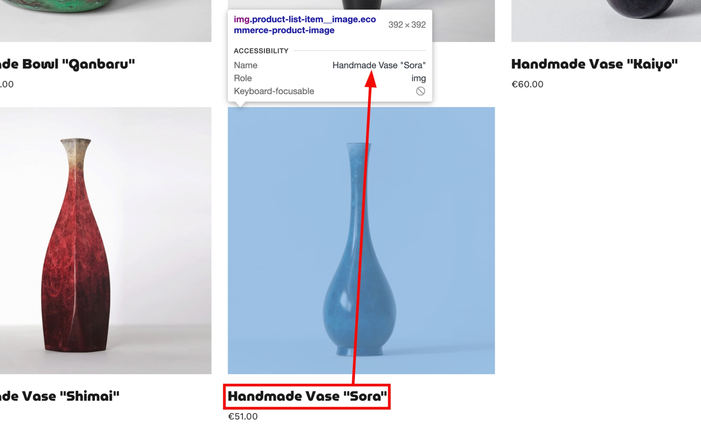 Product title is used for the alt text of the main product image