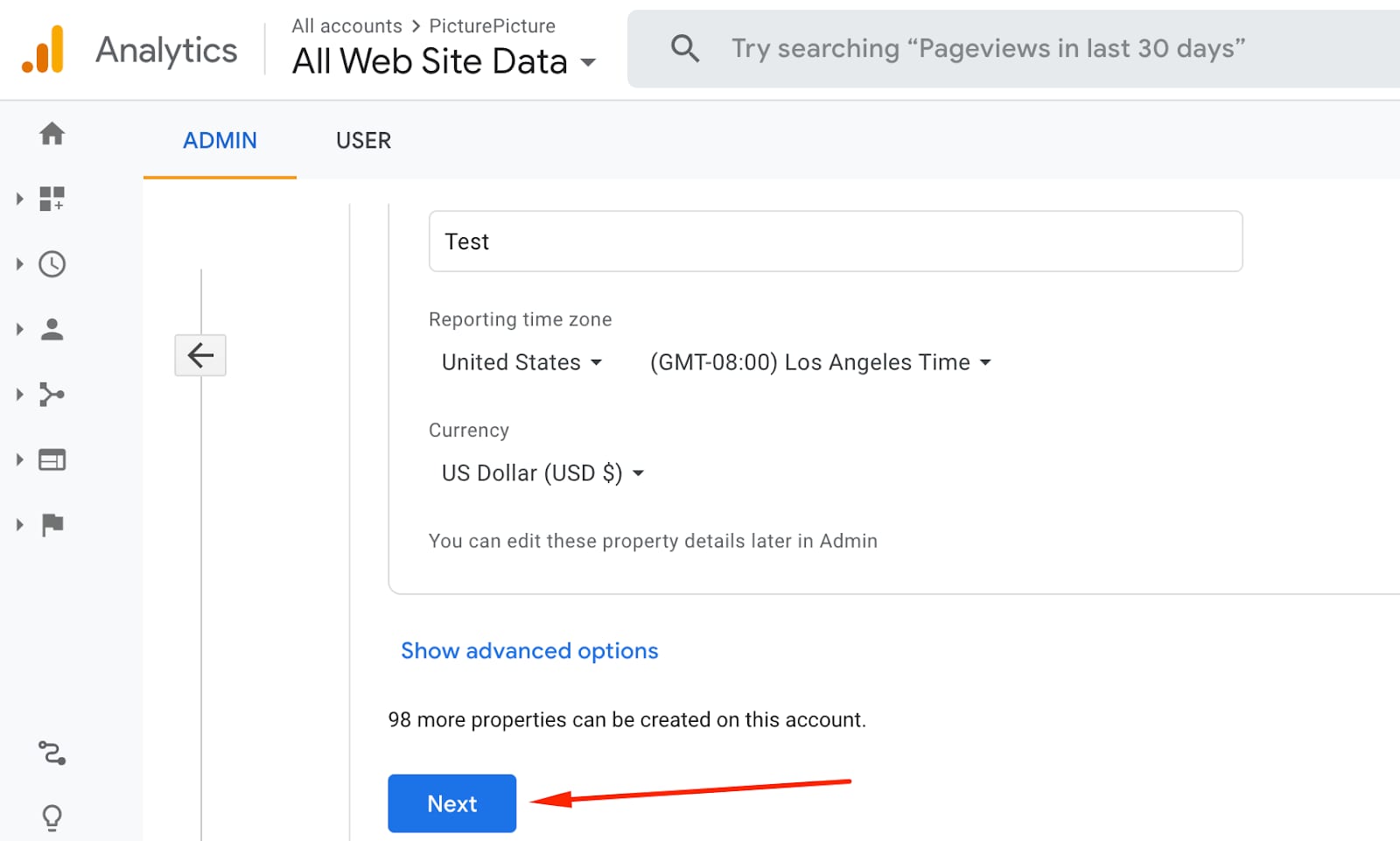 Setting up the analytics property