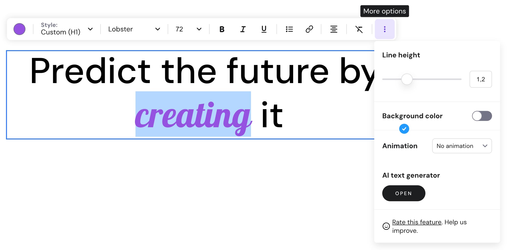 The local text style settings in a text element