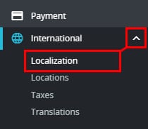The Localization option in Prestashop's International Parameters