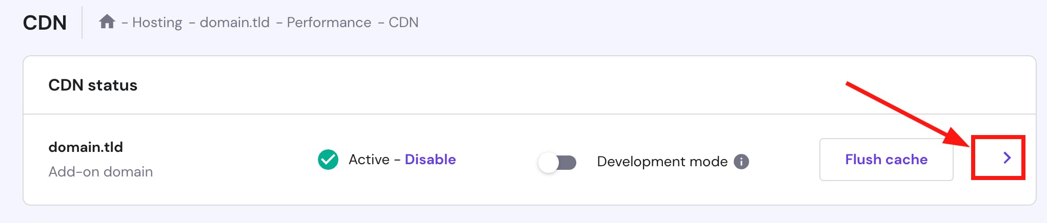 Access the CDN settings of the preferred website