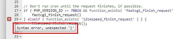 The File Editor showing a syntax error and error description