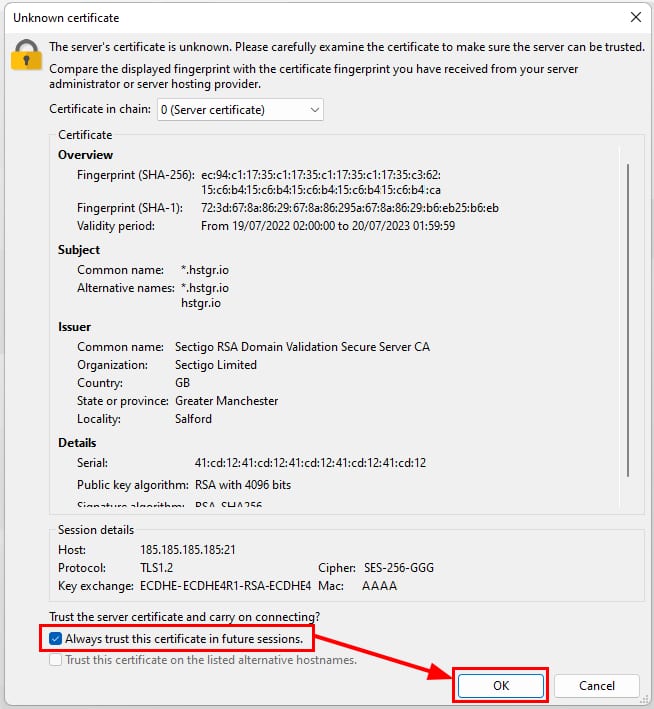 The Unknown certificate error 