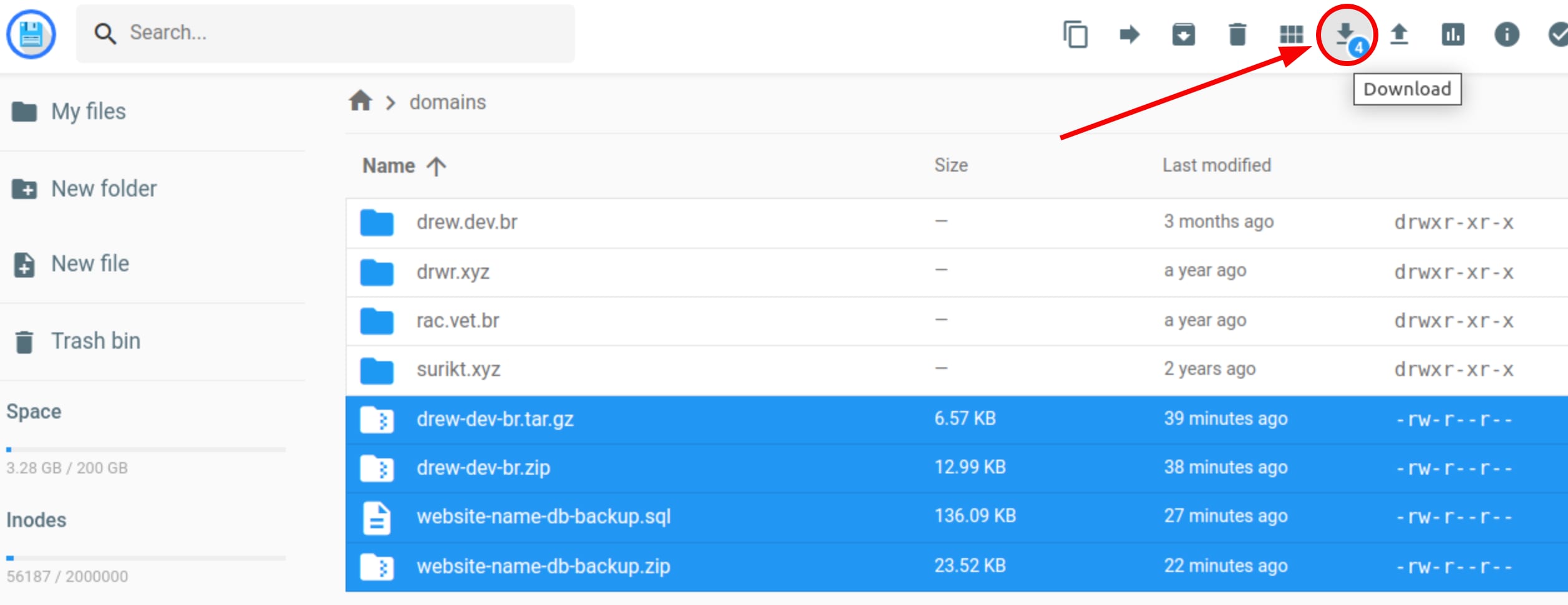 Downloading files via the file manager