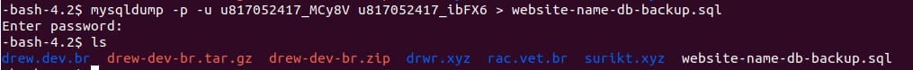 Exporting a database via SSH