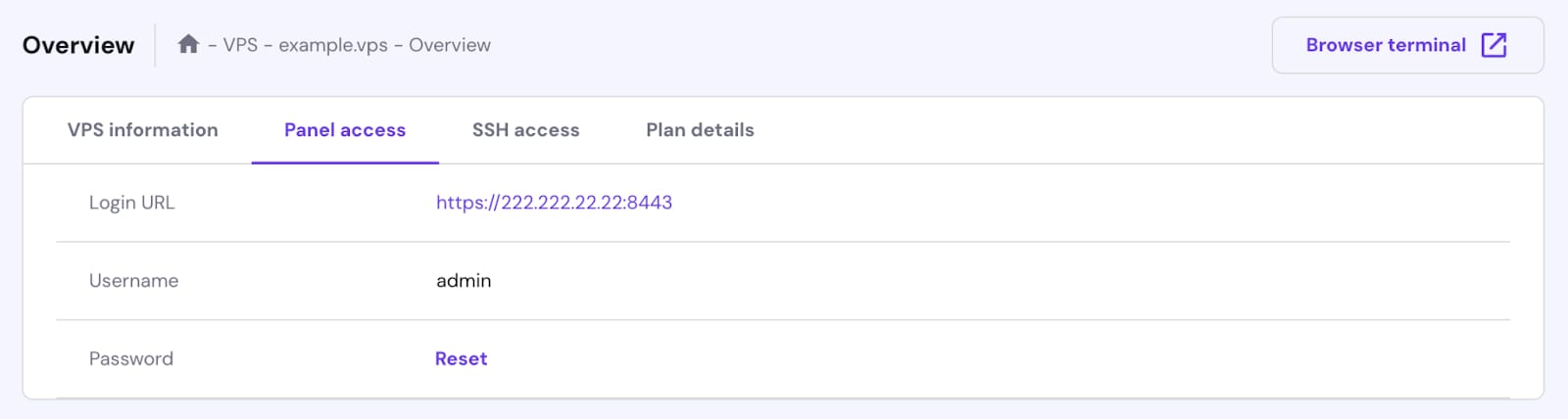 Hostinger hPanel VPS overview page