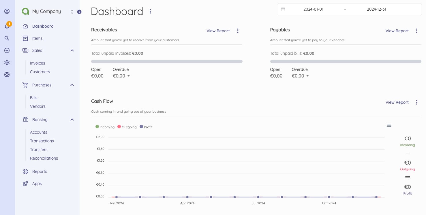 The Akaunting dashboard