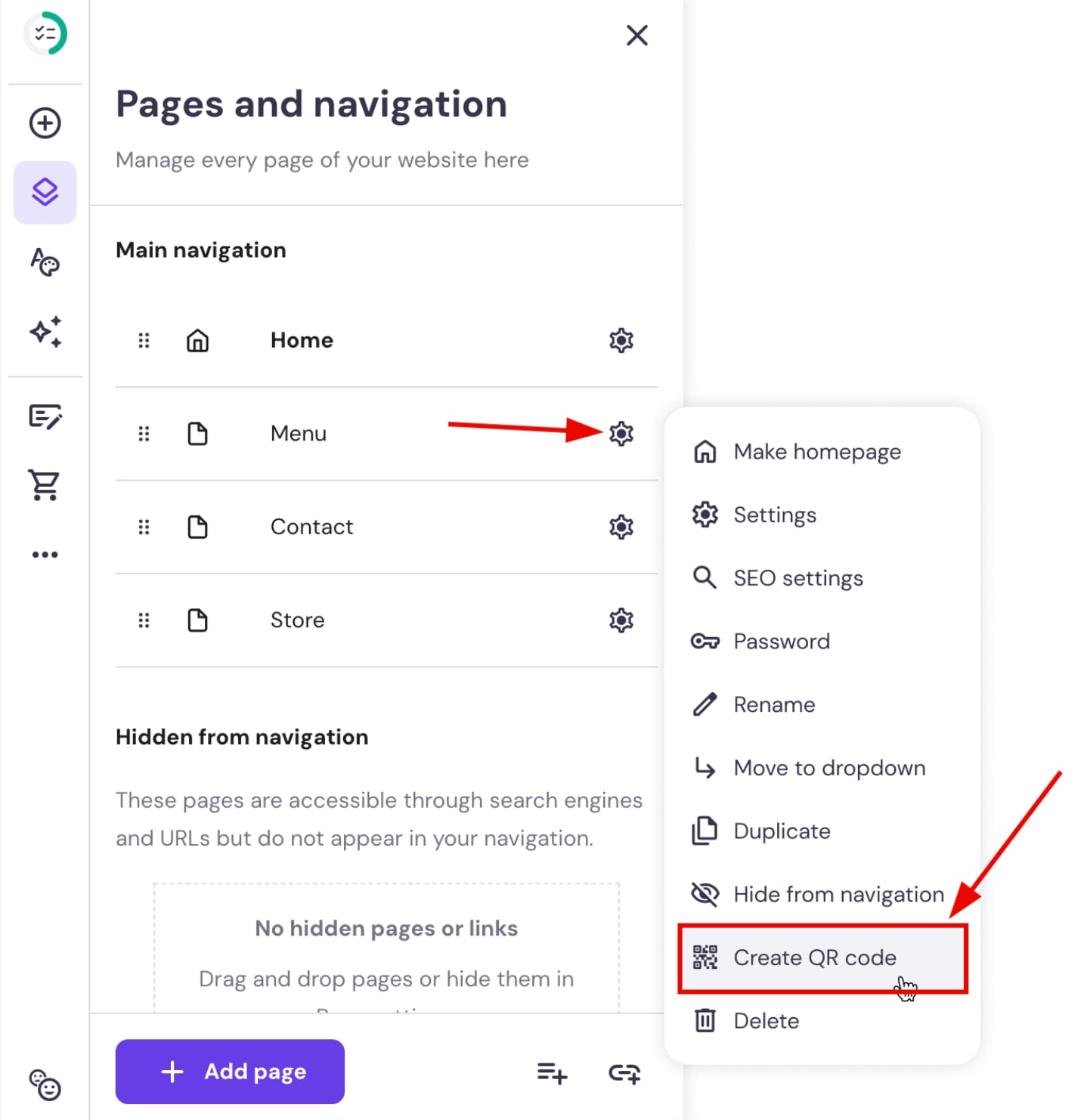 Creating a QR code of a page in Hostinger Website Builder