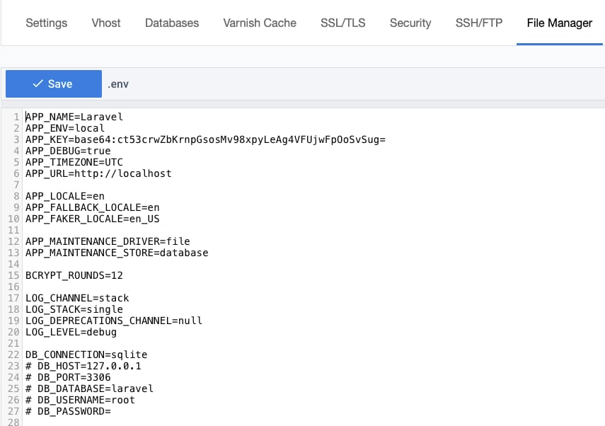 Editing the .env file in Laravel's project root folder