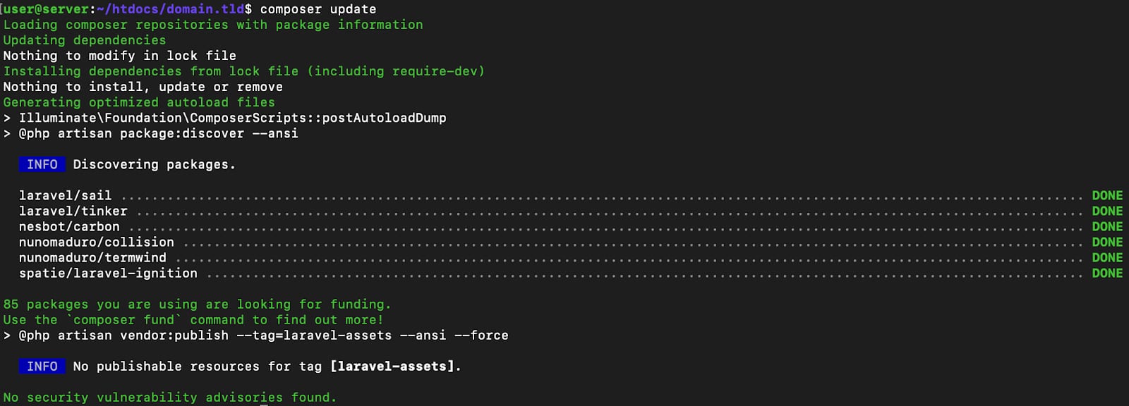 Updating your Laravel project dependancies via Composer