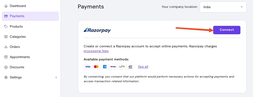 Enabling Razorpay in Hostinger Website Builder