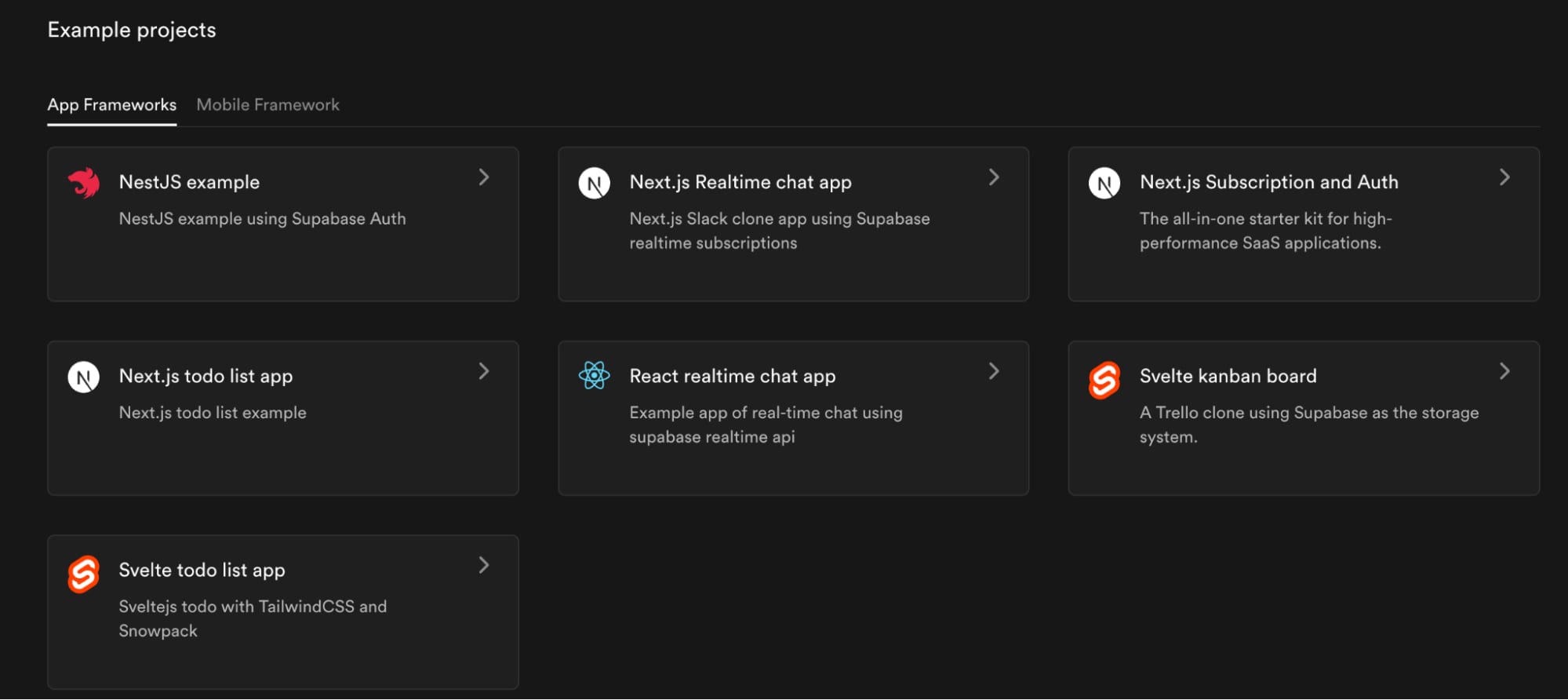 Example projects in Supabase