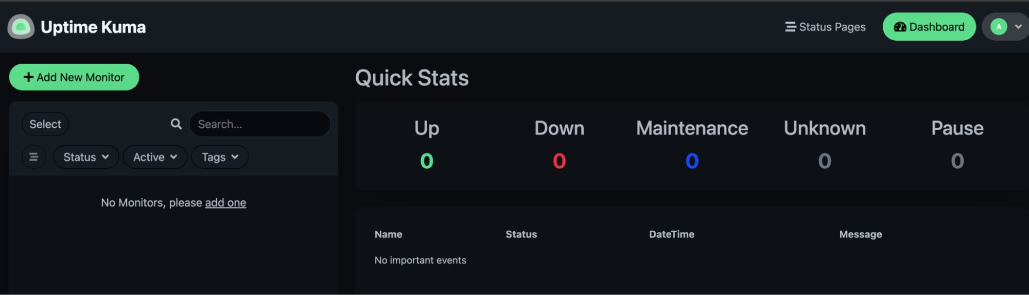 The Uptime Kuma main dashboard.