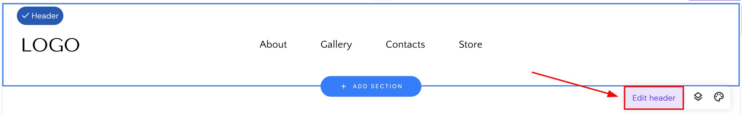 Accessing the website's header settings