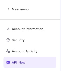 Hostinger API menu