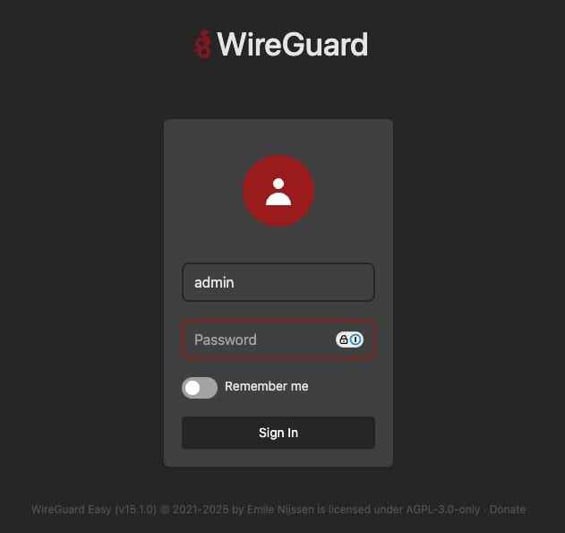 wg-easy login screen