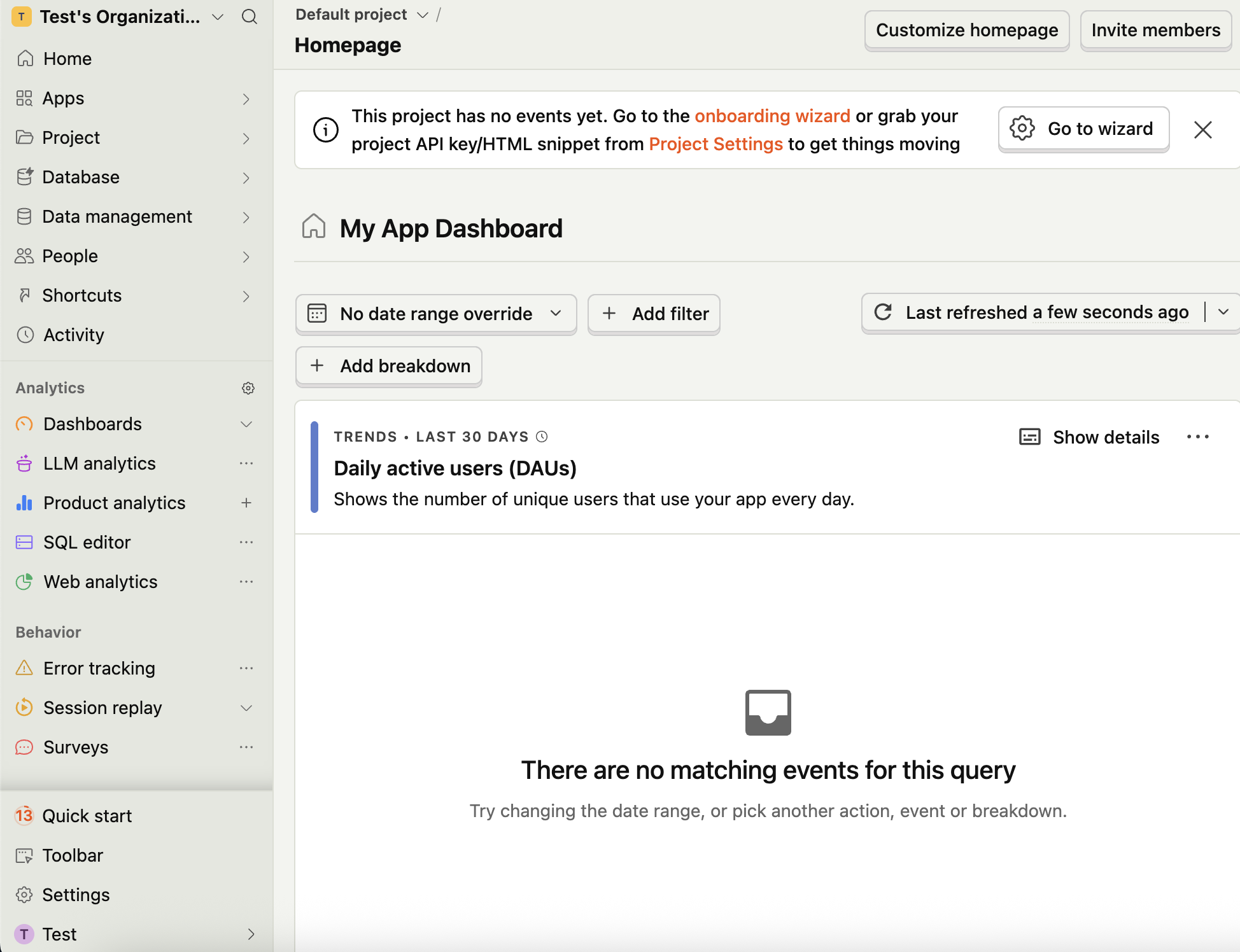 Self-hosted PostHog dashboard on Hostinger VPS