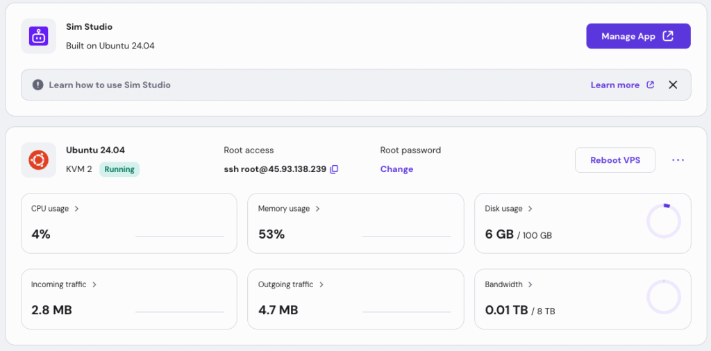 How to use the Sim VPS Template at Hostinger
