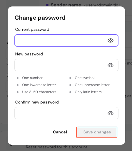Account settings page