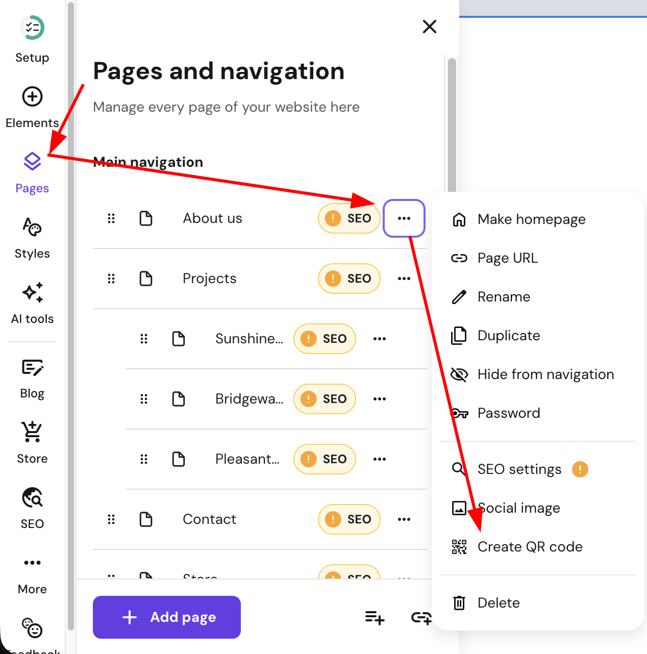 Creating a QR code of a page in Hostinger Website Builder