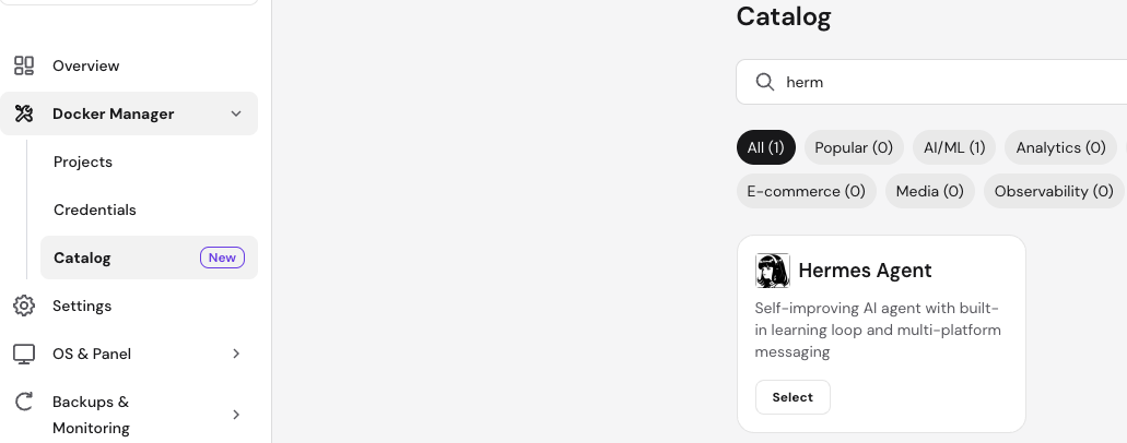 Hermes agent in Application catalog