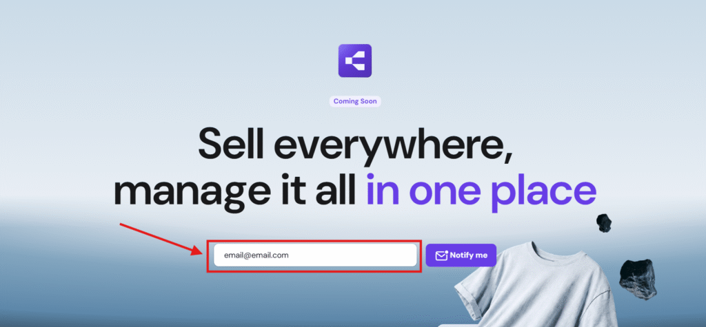 Coming soon ecommerce signup with email field and Notify me button