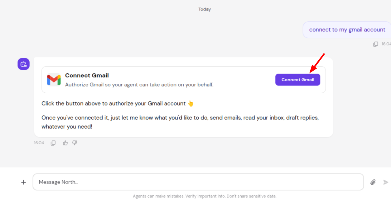 Connect Gmail button highlighted in a chat prompt
