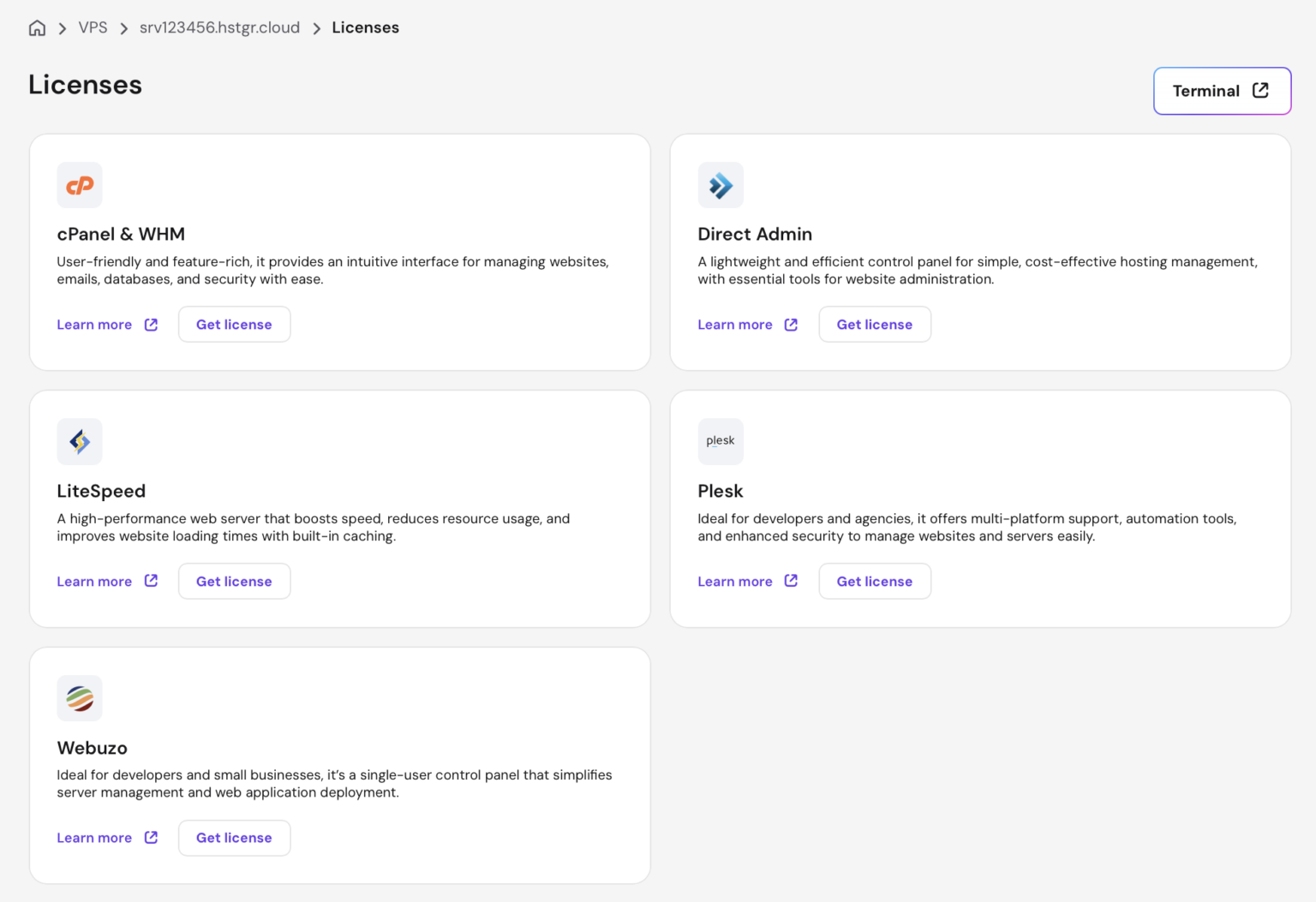 Control System License How to Purchase a Control Panel License for VPS at Hostinger
